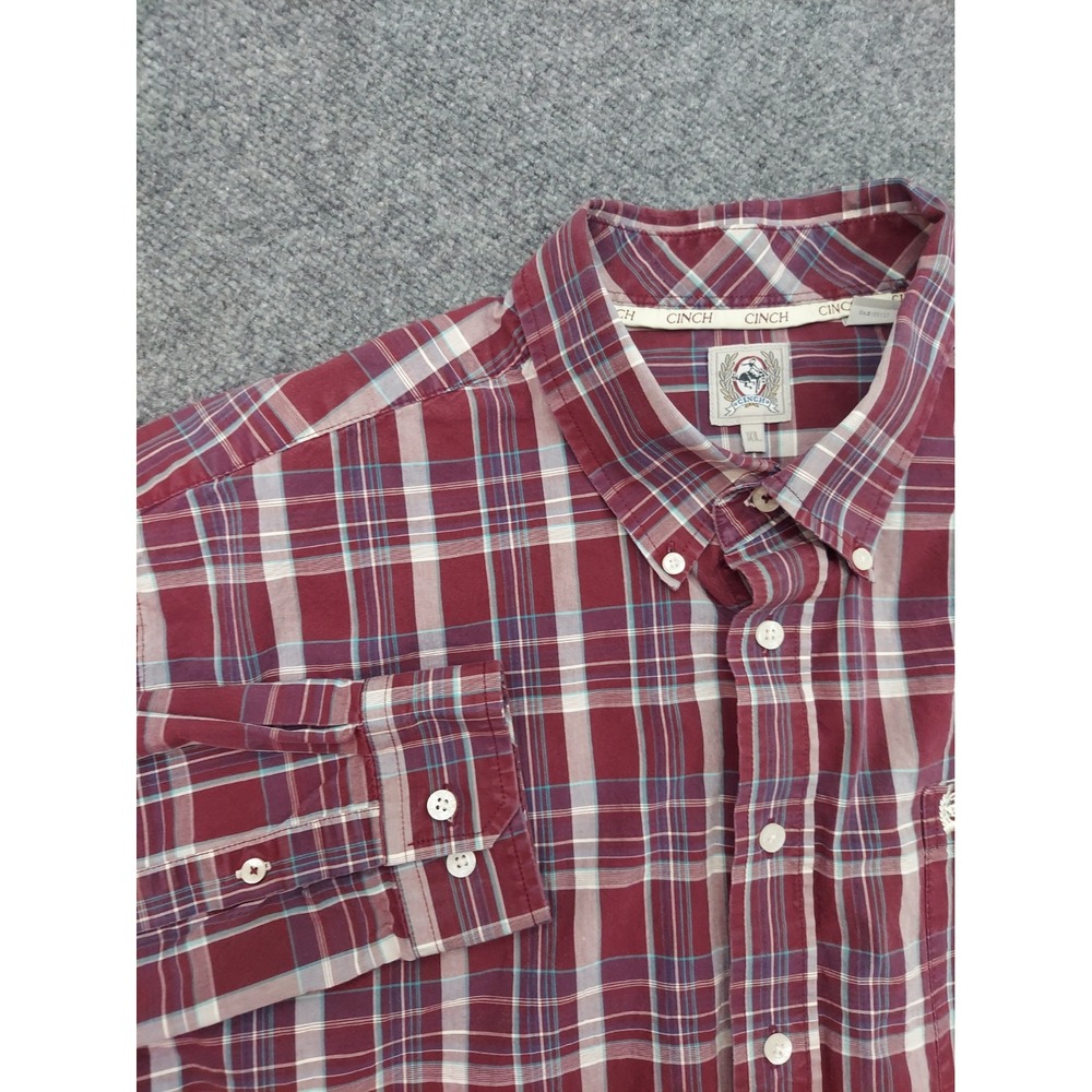 Cinch Shirt Mens XL Burgundy Plaid Button Down Cotton Western Cowboy Rancher